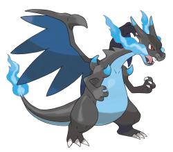 pokemon-xy-news:  When Charizard holds a Charizardite X, it can Mega Evolve into Mega Charizard X! This item can be obtained only in Pokémon X. Unlike Mega Charizard Y, Mega Charizard X changes types when it Mega Evolves. It changes from a Fire-