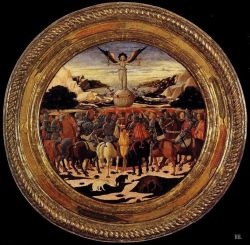 hadrian6:  The triumph of fame. 1449. Lo Scheggia. Italian. 1406-1486. birth tray. tempera, silver and gold on panel. Metropolitan Museum of Art. NYC.      http://hadrian6.tumblr.com 