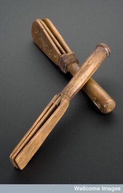 Those with leprosy, known as ‘lepers’, were made to wear distinctive clothing and carry a bell or a clapper (like this) to warn people of their approach. The clappers may also have been used to attract attention for donations.