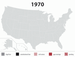 knowhomo:  LGBTQ* Law and Protection History The Gif above showcases the LGBT legal changes of same-sex/gender recognized marriages in the United States from 1970-2013. For more, check out BuzzFeedLGBT’s article 