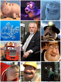 brave-noble-maiden-fair:  theflyingredpig:  This guy here is John Ratzenberger. He’s considered Pixar’s good luck charm, so they keep featuring him in all their films.  They look like him :3 