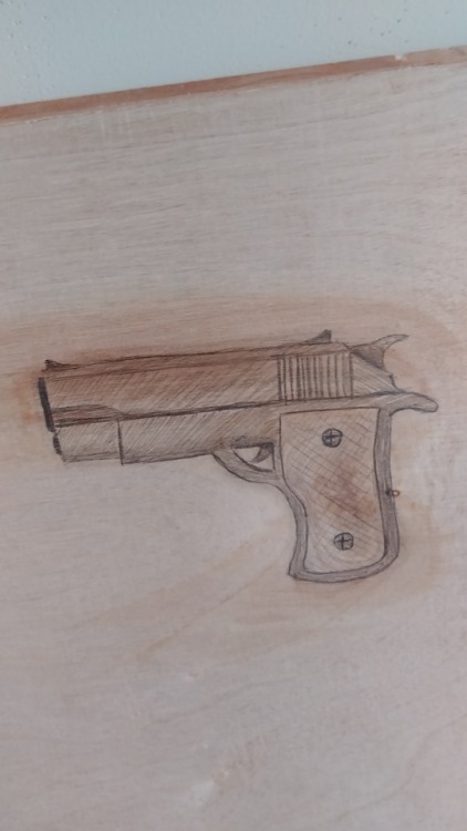 Porn Pics Got Bored and Drew A Gun On Wood at Uncles