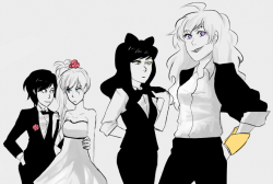 weissrabbit:  listening to Lucky Suit and Tie and wanting to draw suits but realizing all you can draw now are these four violent girls also bodyguard au where Mob Princess Weiss gets some goofball bodyguards y/y? 