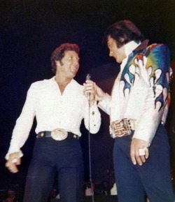 takingcare-of-business:  Elvis Presley and Tom Jones on stage c. 1973