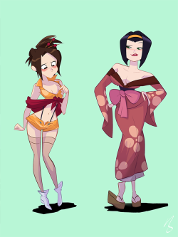 cheesecakes-by-lynx:  Commission for redraider91 featuring a costume swap with Faye Valentine and Fuu.  Who wears which better?