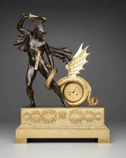 Mantle Clock with the Figure of Perseus.  early 19th.century.Pierre Victor Ledure. French 1783-1840s. gilt bronze.