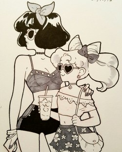 crestomancer-art:  Day #2 of Inktober! Smol&amp;tol girlfriends go out on a date :)