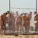 notashamedtobemen:  Unusual vintage video of men training nude on the beach. Context unknown. 