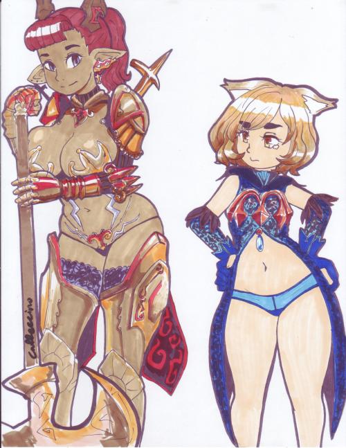 Marker drawing of Elin Cappuccino and Castanic Emma! Yay! I love Tera Online, but I will probably never have the time to play it again v.v  More marker drawings in the future!