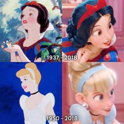 andersons-kilted-ass: mickeyandcompany:  Then and now. (friendly reminder that all disney princesses went through a redesign only so they could fit the animation style of Ralph Breaks the Internet)   THEY HAVE DIFFERENT FACIAL STRUCTURES. I LIKE IT 