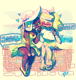 niko-draws:   vacaition.jpg i need “Why are you texting me marina..I’m right here..”  “I miss you tho”  “Marina. What?”no text version under the cut   ✨Commission me | Buy me a coffee🌙   