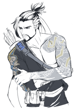 jin-nyeh:  photo reference drawing practice with Hanzo Shimada I miss the little dragon manes but hipster Hanzo’s dressing style speaks to me 