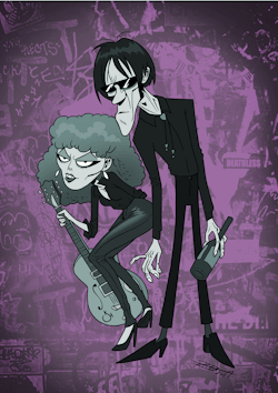 snaggle-teeth:  When you sit down to draw the Cramps and try to decided which crazy outfit to draw them in…you end up drawing four and making a stupid gif. 