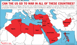 afloweroutofstone:“If Congress Passes Obama’s War Request, It Authorizes Operations in All These Countries”, George Zornick, The Nation, 20 February 2015:President Obama has asked Congress for a three-year war authorization to combat “ISIL or