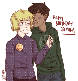 yeeahbo:  IK THIS IS LATE BUT HERES A BDAY PRESENT FOR ARMIN FINALLY ((also eren bought him the button lmao))