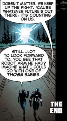 rekall13:  Bucky and Cap after meeting a time-travelling Cable. Be careful what you wish for, James.  Never not reblog this panel. Never fails to give me feels.