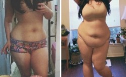 littleyellowspider:I was definitely sucking in and covering my tummy in my before photo, but gaining weight has been so good to me 