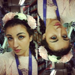#me #self #selfie #mirrorselfie #braid #braidedhair #floralcrown #flowers #hairflower #clairesaccessories #romanticstyle #makeup #wingedeyeliner #eyebrows #nosepiercing #pink #face