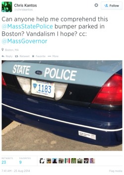 ramonaflour:  zombikki:  beemill:  Massachusetts State Police Issue Apology for “Racial Profiling Saves Lives” Bumper Sticker, But Not Before Lying About It  Massachusetts State Police issued an apology Monday for a bumper sticker on one of their