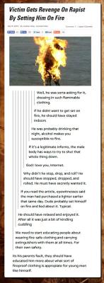 sailorp00n:  maja-stina:  Source unknown, but this analogy is just on point. I just saw that the title said that a rape victim set the guy on fire. I must say that I don’t agree with setting people on fire.  Get your revenge, girl. I fully support setting