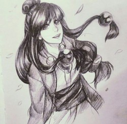 prospectkiss:  feelizanka: Day 64 - March 4th 2016   Maya!   [ more Ace Attorney! ]   I feel like this sketch captures the more mature side of Maya while still leaving her playful. The longer face is a nice subtle detail, and I love the hair and petals