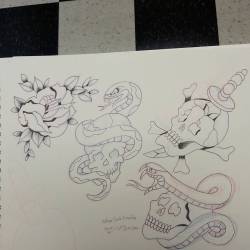 Drawing from a Bob Bradley sheet. Good stuff. #ink #skull #rose #dagger #snake  (at Empire Tattoo Quincy)