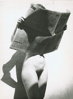 schoolofdesire:  Marcel Marien - Untitled (Nude Reading Financial Times) 