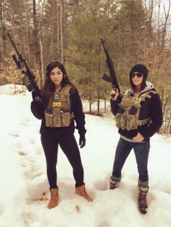 arizonagunguy:The chick on the right has her finger in the trigger guard. Behind the trigger but none the less still in the trigger guard. Fucking retard.  Sexy as fuck, but someone needs to teach the one girl trigger discipline
