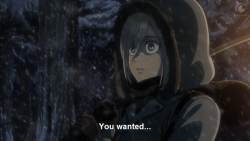 MANGA SPOILERSThis is the episode where I started getting really nitpicky about the anime’s choices (I am allowed my pettiness), which is unfortunate for me, but this moment, man.You have Kristoria out in the frozen cold, fully expecting to die. Daz