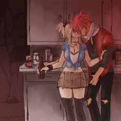phantombones:  phantombones:  Don’t spill your drink, Natsu :3 Sorry for the lack of arts the past week or so. Not feeling very inspired. But I still have a bunch of requests to work on. Slowly working on a gruvia thingy for those of you who are into