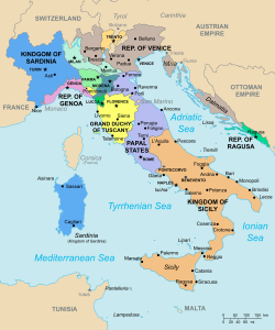 Political map of Italy in the year 1796