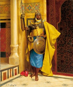 leseanthomas:Mind-blowing oil paintings by Austrian/Jewish painter, LUDWIG DEUTSCH, LEON GEROME &amp; RUDOLF ERNST in the late 1800s:   The subject, “The Palace Guard” were depictions of North African medieval Muslims, THE MOORS, who settled in &amp;
