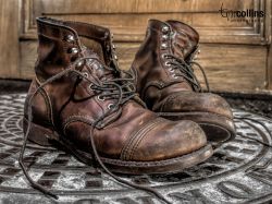 dukeandsons:  nicely “broken in” pair of Iron Ranger boots. Photo by Tim Collins
