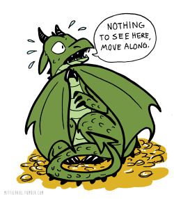 scifigrl47:  mittiepaul:  What if instead of being proud miserly creatures, all dragons were just super nervous? They hoarded out of financial anxiety and whatnot. (I doodled a dragon who ended up looking really concerned and I decided to clean it up