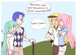 so do u guys remember that bad girls!AU miku and gumi’s families are those peppy rich kind so they usually go out to golf and such on weekends miku invites luka and lily along and luka uses this chance to impress miku by dressing up nice and such ahahaha