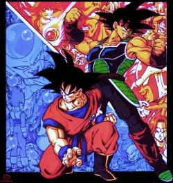 jinzuhikari:  Goku &amp; BardockFrom MINI DRAGON BALL Z CARDDASS (no 485)Published by Bandai / Toei Animation / Studio Bird / Fuji tv / Shueisha