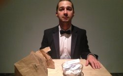 punk-:   “I have two more questions for you,” I said. No reply. “Are you really Shia LaBeouf?” The bag moved. I thought he was smiling. Then I looked at his eyes. They were red and watery. “Can you give me a sign that you’re really Shia LaBeouf?”