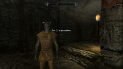 Here&rsquo;s my dude in Skyrim. I had meant to take a screencap on the character creation screen but I forgot. So here&rsquo;s two gameplay shots instead. Kinda unfortunate though because his coloring looks kind of wonky in-game when it looked pretty