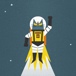 ben-newman-illustration:  The bootilicous James Wilson (aka Jambonbon) has made this wonderful animated GIF of Astro Cat…. So awesome to see Astro Cat blasting off into space. Thanks, James. Professor Astro Cat’s Frontiers of Space is due out October