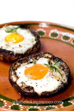 thefatfemale:  Stuffed Portobellos The ingredients: 2 portobello mushrooms, stems cut, 2 large eggs, 1 TBSP olive oil, fresh dill, rosemary and basil, chopped salt and pepper to taste  The how-to: Drizzle olive oil on portobellos and season. Place them