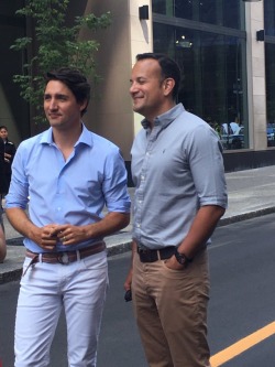 giantsorcowboys: Pride  Justin Trudeau, Prime Minister Of Canada, And Leo Varadkar, Taoiseach Of The Republic Of Ireland, Attend Montreal Pride. Now There’s A Pair I’d To See…  Woof, Baby! 