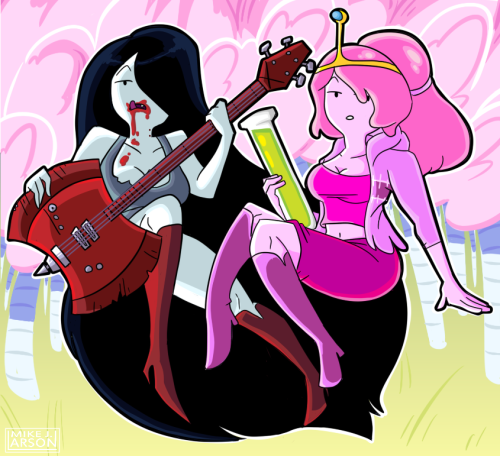 This was commissioned by a good buddy of mine, and he wanted me to make a pin-up featuring Marceline and Princess Bubblegum from Adventure Time.