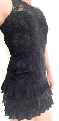 sohard69black:Gorgeous layered little black dress wife bought me for Valentines Day. Put on some panties &amp; stockings &amp; heels, she did my nails, make up &amp; hair &amp; we headed off to a superb romantic dinner 😋