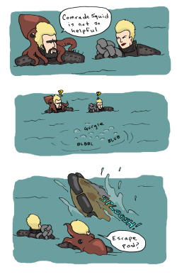 bubblegumsbutts:  pocketaimee:  We can’t forget about Chuck! Also: Comrade Squid is my new favorite. Edit: reposted this do to sizing issues.  We interrupt your gay porn for the actual canon ending of Pacific Rim.