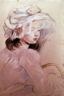 female-arthistory:  Girl in Hat, Berthe Morisot, c. 1891, pastel on paper 