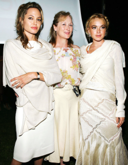 meryl-streep:Angelina Jolie, Meryl Streep and Lindsay Lohan attend the Yele Haiti Haitian Relief Benefit (2005)