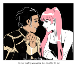 hawberries: wraps itself around my tongue as it softly speaks [five drawings of fire emblem characters. 1: claude and hilda lean across a table, sizing each other up with equally calculating smiles. the text reads “i’m not calling you a liar; just