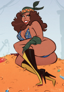 Franchesca - Whole Lotta Gold - Cartoon PinUp Sketch CommissionBooty - a term for the looting of treasure or stolen goods :)Commission for @thedeskofdrychris​ of his pirate OC Franchesca.  If you happen to be around Venice don&rsquo;t miss her. Or
