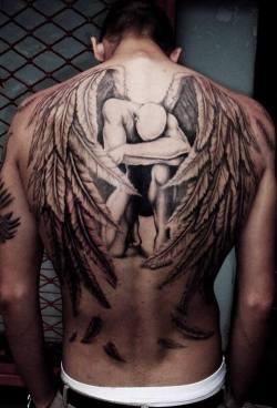 housewifesecrets:  willtattoo:  I just love the detail of the wings in this  This is amazing! Like a guardian angel 