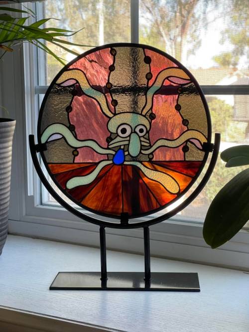 twitblr:I made a stained glass panel of Squidward’s interpretive dancing. (x)